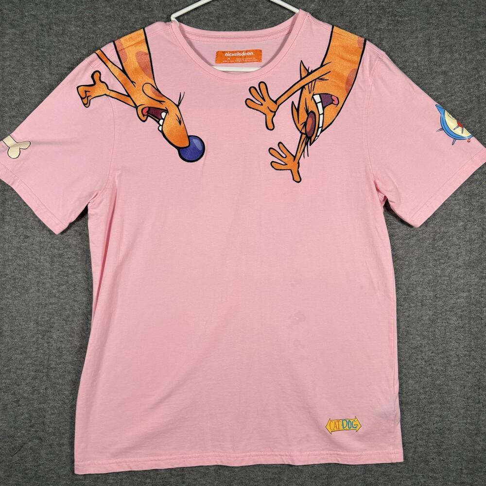 Nickelodeon CatDog Shirt Mens XL Pink All Over Graphic Cartoon TV Tee Nicktoon